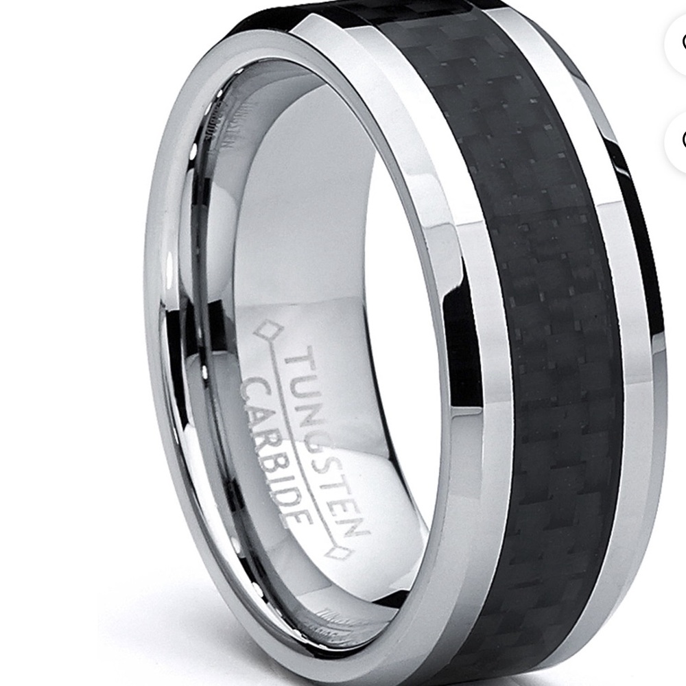 NEW! 8MM Men's Tungsten Carbide Ring Band W/ Carbon Fiber Inlay size 12